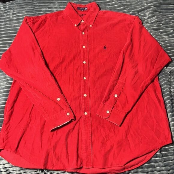🔥POLO RALPH LAUREN Red Corduroy Pattern Button Shirt - GUC - XL (fits Bigger) - Picture 7 of 10